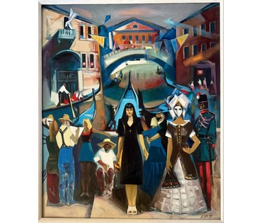 Щемелёв Л.Д. Каталожная работа "Настя в Венеции", 1995г. Холст, масло. Размер с рамой 130,5 х110 см. № 4068 (артикул №4068) - фото №6