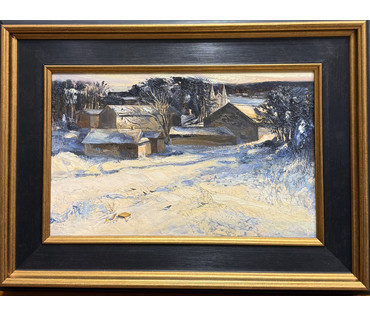 Скрипниченко Г.С. Каталожная работа "Местечко", 1982 г. Картон, масло. Размер 23х36 см. № 4077 (артикул №4077) - фото №1