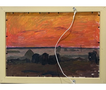 Козловский А.С "Высоковольтные столбы.Окраина Минска", 1983 г. Картон, масло. Размер с рамой 41,5х57 см. № 4083 (артикул №4083) - фото №2