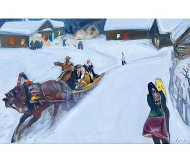 Щемелёв Л.Д "Снежаньскае вяселле", 1989 г. Холст, масло. Размер с родной рамой 101х72 см. № 4090 (артикул №4090) - фото №10