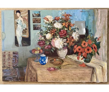 Фетисов И.Я "Натюрморт в интерьере", 1977 г. Холст, масло. Размер 125х86 см. № 4099 (артикул №4099) - фото №1