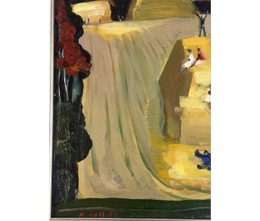 Щемелёв Л.Д "Осенние игры", 1980 г. ДВП, масло. Размер с рамой 61х48 см. № 4118 (артикул №4118) - фото №2