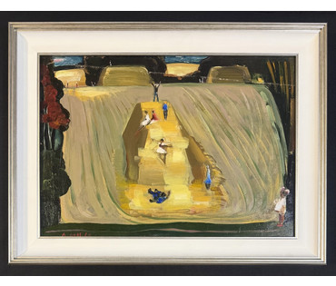 Щемелёв Л.Д "Осенние игры", 1980 г. ДВП, масло. Размер с рамой 61х48 см. № 4118 (артикул №4118) - фото №1