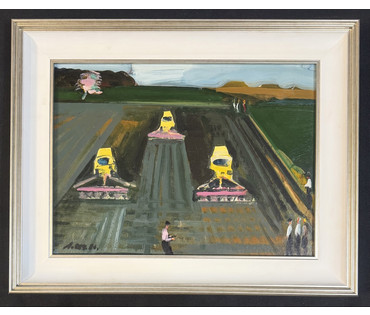 Щемелёв Л.Д "Осенняя страда", 1986 г. Картон, масло. Размер с рамой 40х50 см. № 4119 (артикул №4119) - фото №1