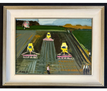 Щемелёв Л.Д "Осенняя страда", 1986 г. Картон, масло. Размер с рамой 40х50 см. № 4119 (артикул №4119) - фото №2