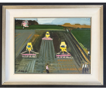 Щемелёв Л.Д "Осенняя страда", 1986 г. Картон, масло. Размер с рамой 40х50 см. № 4119 (артикул №4119) - фото №3