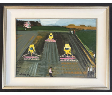 Щемелёв Л.Д "Осенняя страда", 1986 г. Картон, масло. Размер с рамой 40х50 см. № 4119 (артикул №4119) - фото №4