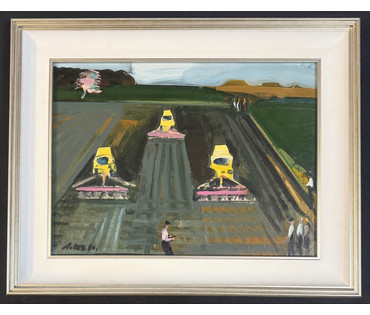 Щемелёв Л.Д "Осенняя страда", 1986 г. Картон, масло. Размер с рамой 40х50 см. № 4119 (артикул №4119) - фото №5