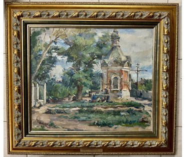 Воронов Н.М. "Улица в Куйбышеве", 1947 г. Холст, масло. Размер с деревянной рамой 74х67 см. (артикул №173) - фото №1