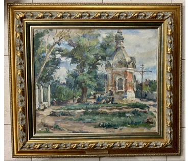 Воронов Н.М. "Улица в Куйбышеве", 1947 г. Холст, масло. Размер с деревянной рамой 74х67 см. (артикул №173) - фото №3