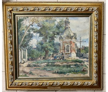 Воронов Н.М. "Улица в Куйбышеве", 1947 г. Холст, масло. Размер с деревянной рамой 74х67 см. (артикул №173) - фото №4