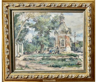 Воронов Н.М. "Улица в Куйбышеве", 1947 г. Холст, масло. Размер с деревянной рамой 74х67 см. (артикул №173) - фото №7