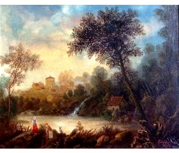 Картина "Домик у озера". Carios Riva; Вена. 1-я пол.20в.; Австрия; №237 НЕТ В НАЛИЧИИ