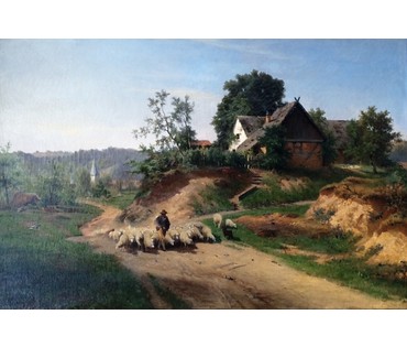 Картина "Пейзаж с овечками". Hoffman P. 19 век. Германия. (артикул №269) - фото №2