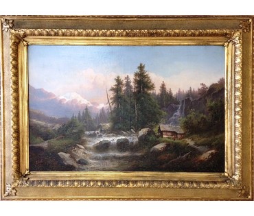 Картина "Альпийский пейзаж". Zopf Julius (1838-1897).Австрия. №277