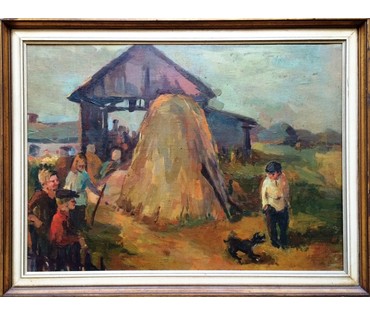Дарьин Г.А "Кто не работает,тот не ест", холст, масло. Размер с рамой 59х78 см. (артикул №397) - фото №1