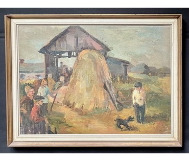 Дарьин Г.А "Кто не работает,тот не ест", холст, масло. Размер с рамой 59х78 см. (артикул №397) - фото №3
