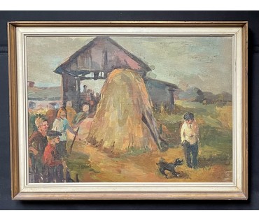 Дарьин Г.А "Кто не работает,тот не ест", холст, масло. Размер с рамой 59х78 см. (артикул №397) - фото №2