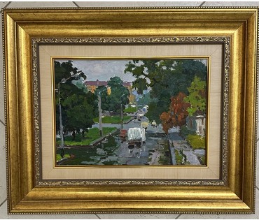 Маслеников П.В. "Минск", 1973г. Картон, масло. Размер 45,5х55,5 см. (артикул №421) - фото №1